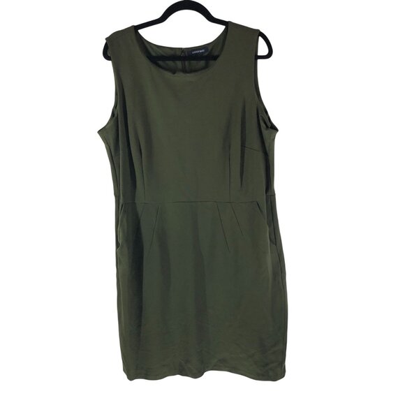 Lands End Dress Sheath Ponte Sleeveless Pockets Stretch Olive Green 18W - Picture 1 of 4